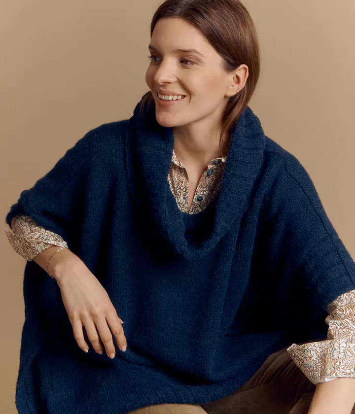 Maille>DEVERNOIS Cape col roulé en laine et alpaga Made in France Bleugalaxie