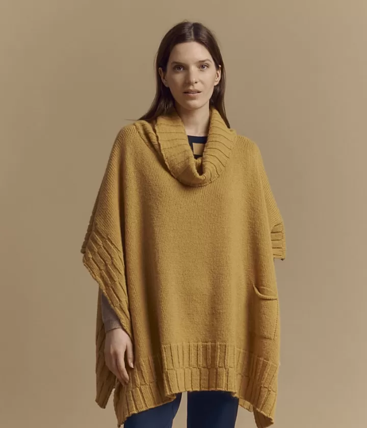 Maille>DEVERNOIS Cape col roulé en laine et alpaga Made in France Jaunecumin