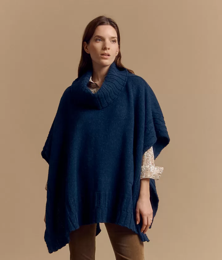 Maille>DEVERNOIS Cape col roulé en laine et alpaga Made in France Bleugalaxie