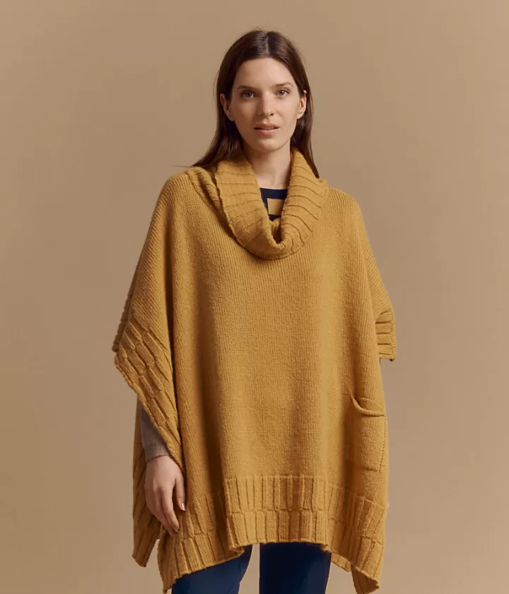 Maille>DEVERNOIS Cape col roulé en laine et alpaga Made in France Jaunecumin
