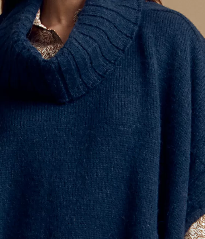 Maille>DEVERNOIS Cape col roulé en laine et alpaga Made in France Bleugalaxie