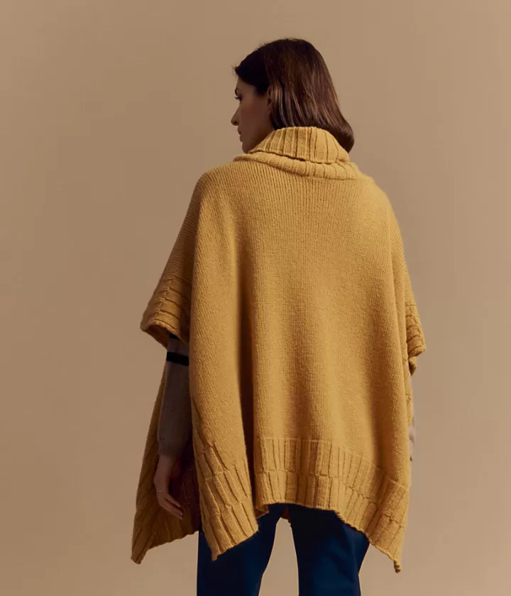 Maille>DEVERNOIS Cape col roulé en laine et alpaga Made in France Jaunecumin