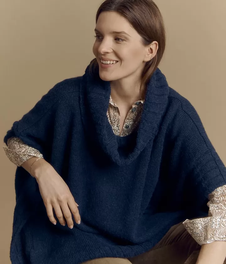 Maille>DEVERNOIS Cape col roulé en laine et alpaga Made in France Bleugalaxie