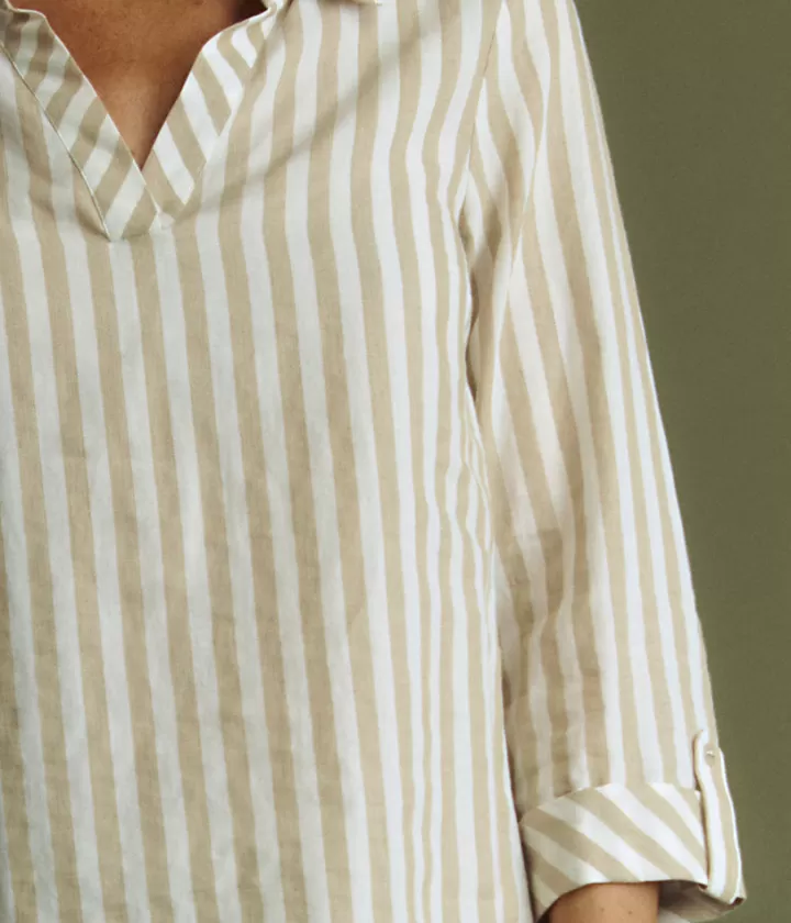 Tops & Chemises>DEVERNOIS Chemise à rayures en coton et lin Rayures bicolores Ecru