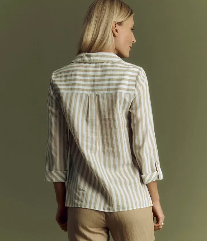 Tops & Chemises>DEVERNOIS Chemise à rayures en coton et lin Rayures bicolores Ecru