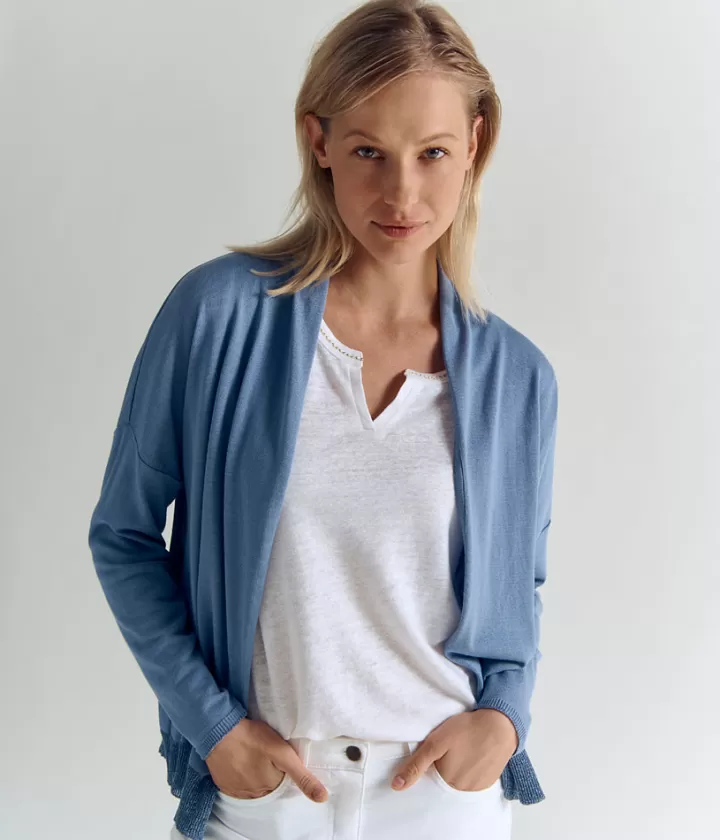 Maille>DEVERNOIS Gilet maille irisée en jersey et viscose écologique Tricoté en France Bleu