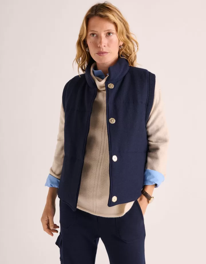 Maille>DEVERNOIS Gilet matelassé maille milano en laine mérinos Tricoté en France Stone