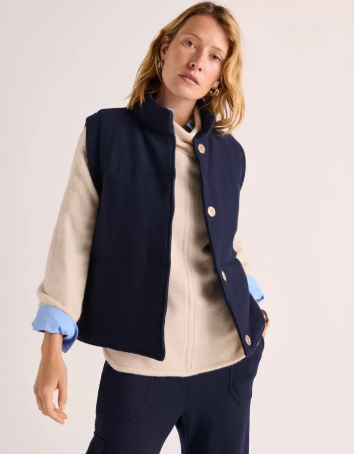 Maille>DEVERNOIS Gilet matelassé maille milano en laine mérinos Tricoté en France Stone