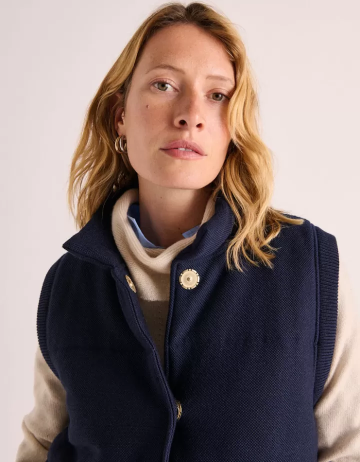 Maille>DEVERNOIS Gilet matelassé maille milano en laine mérinos Tricoté en France Stone