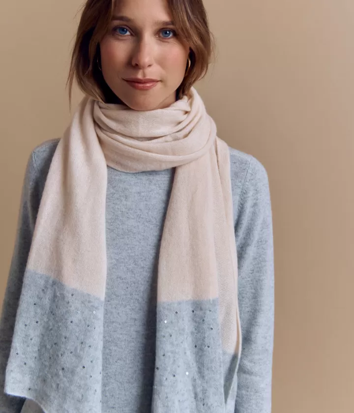 Accessoires | Maille>DEVERNOIS Grande écharpe en cachemire Bicolore Beige