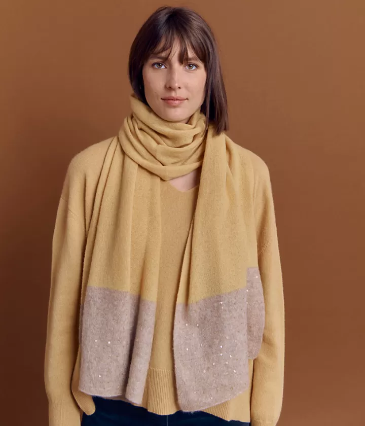 Accessoires>DEVERNOIS Grande écharpe en cachemire Bicolore Jaune