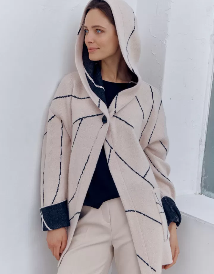 Vestes & Manteaux | Maille>DEVERNOIS Manteau maille jacquard en laine et alpaga Tricoté en France Blanccasse