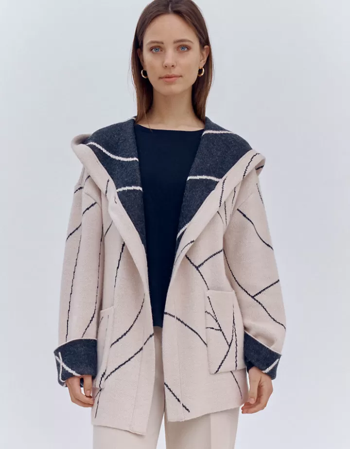 Vestes & Manteaux | Maille>DEVERNOIS Manteau maille jacquard en laine et alpaga Tricoté en France Blanccasse