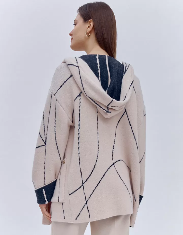 Vestes & Manteaux | Maille>DEVERNOIS Manteau maille jacquard en laine et alpaga Tricoté en France Blanccasse