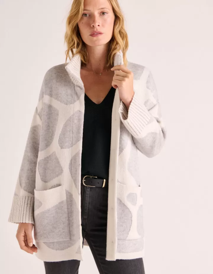 Vestes & Manteaux | Maille>DEVERNOIS Manteau maille jacquard en laine mérinos et alpaga Tricoté en France Blanccasse