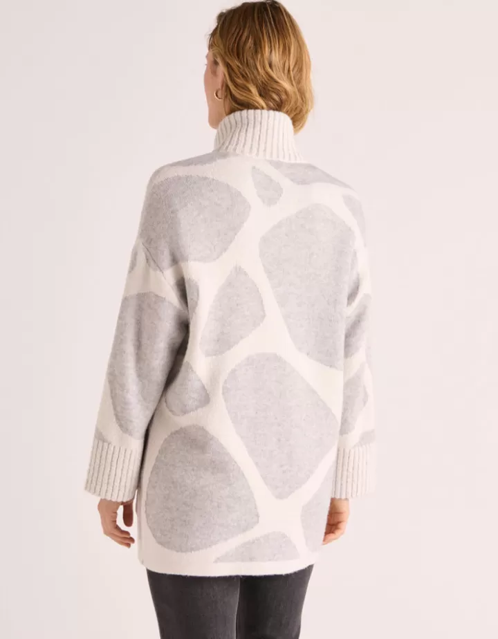 Vestes & Manteaux | Maille>DEVERNOIS Manteau maille jacquard en laine mérinos et alpaga Tricoté en France Blanccasse