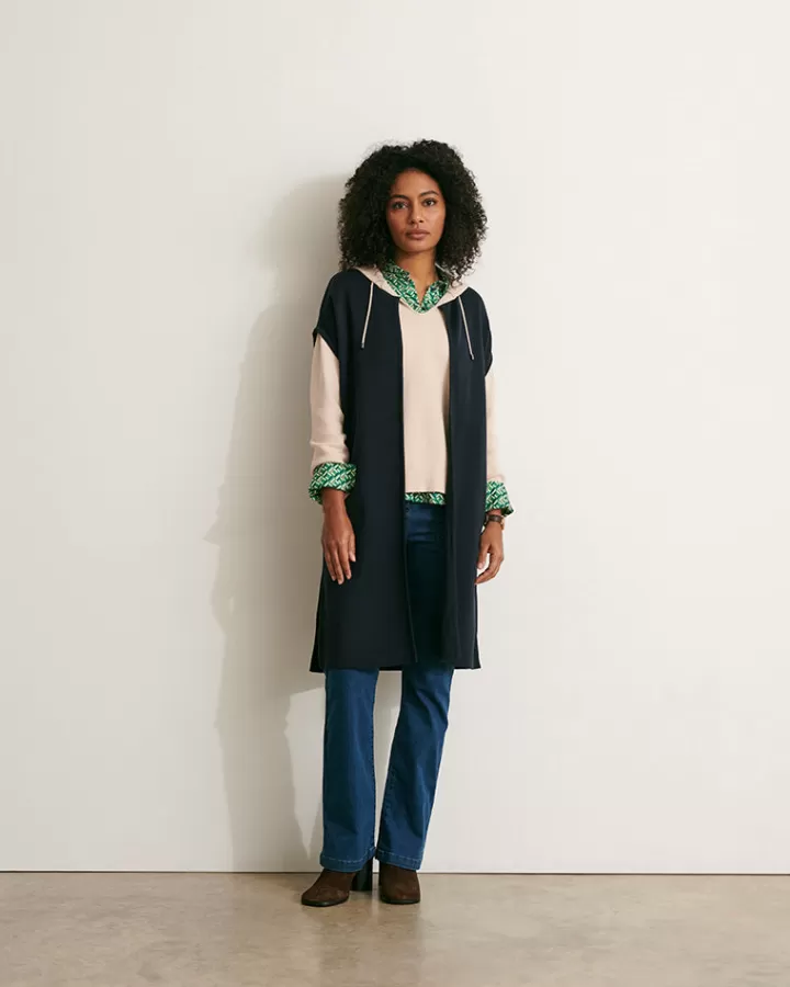 Vestes & Manteaux | Maille>DEVERNOIS Manteau maille sans manches en laine merinos double-face Tricoté en France Stone