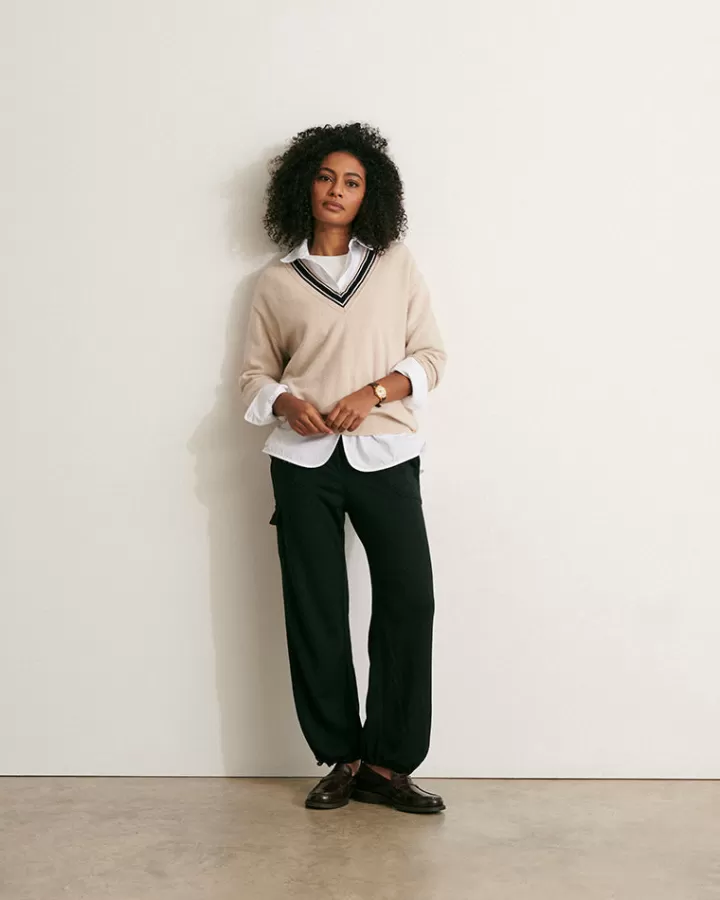 Pantalons | Maille>DEVERNOIS Pantalon cargo maille milano en laine mérinos Tricoté en France Noir