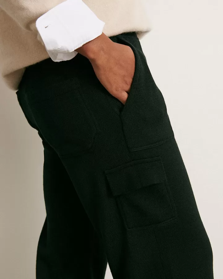 Pantalons | Maille>DEVERNOIS Pantalon cargo maille milano en laine mérinos Tricoté en France Noir