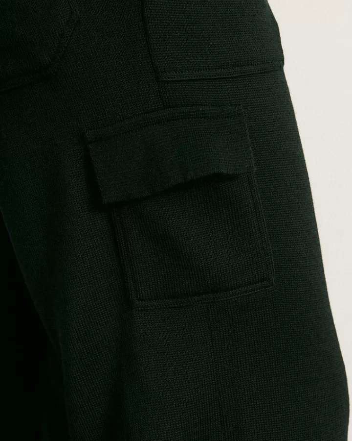 Pantalons | Maille>DEVERNOIS Pantalon cargo maille milano en laine mérinos Tricoté en France Noir