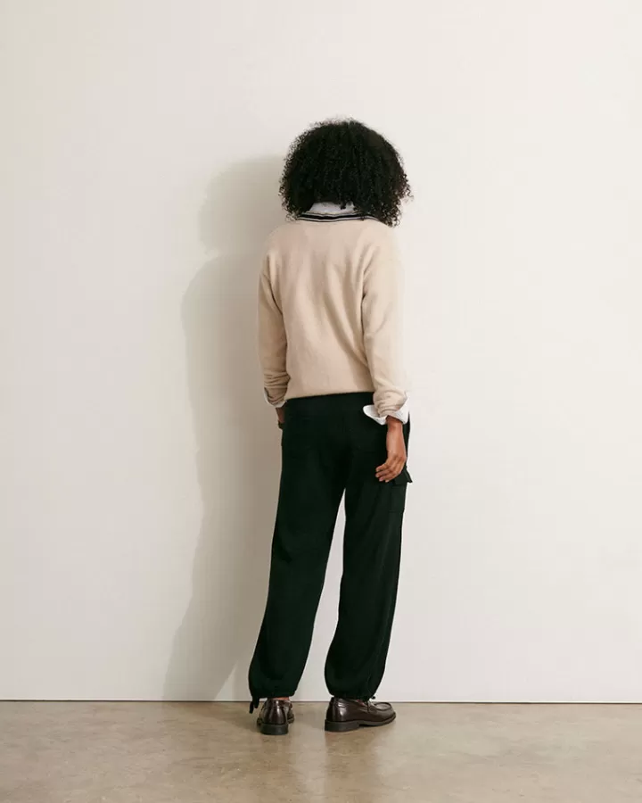Pantalons | Maille>DEVERNOIS Pantalon cargo maille milano en laine mérinos Tricoté en France Noir