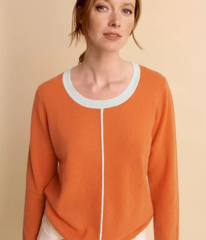 Maille>DEVERNOIS Pull bicolore en cachemire Encolure ronde Orange