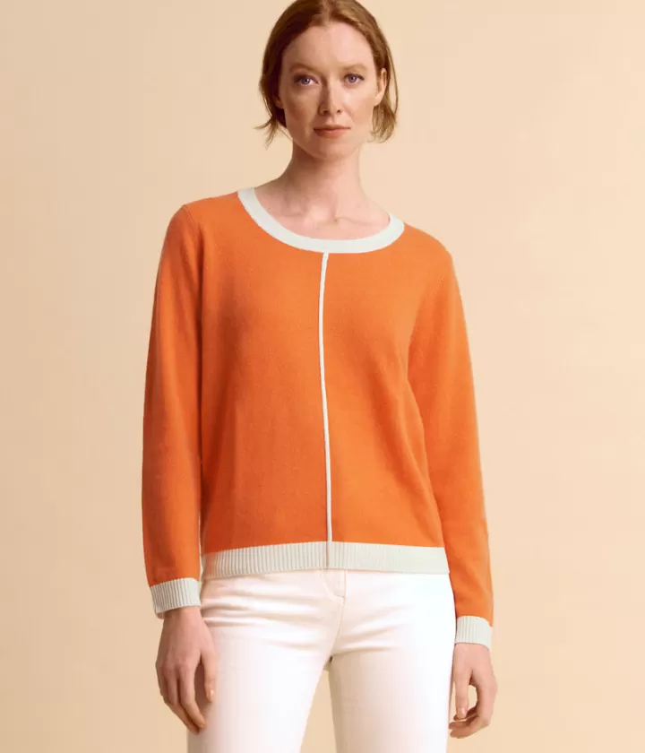 Maille>DEVERNOIS Pull bicolore en cachemire Encolure ronde Orange