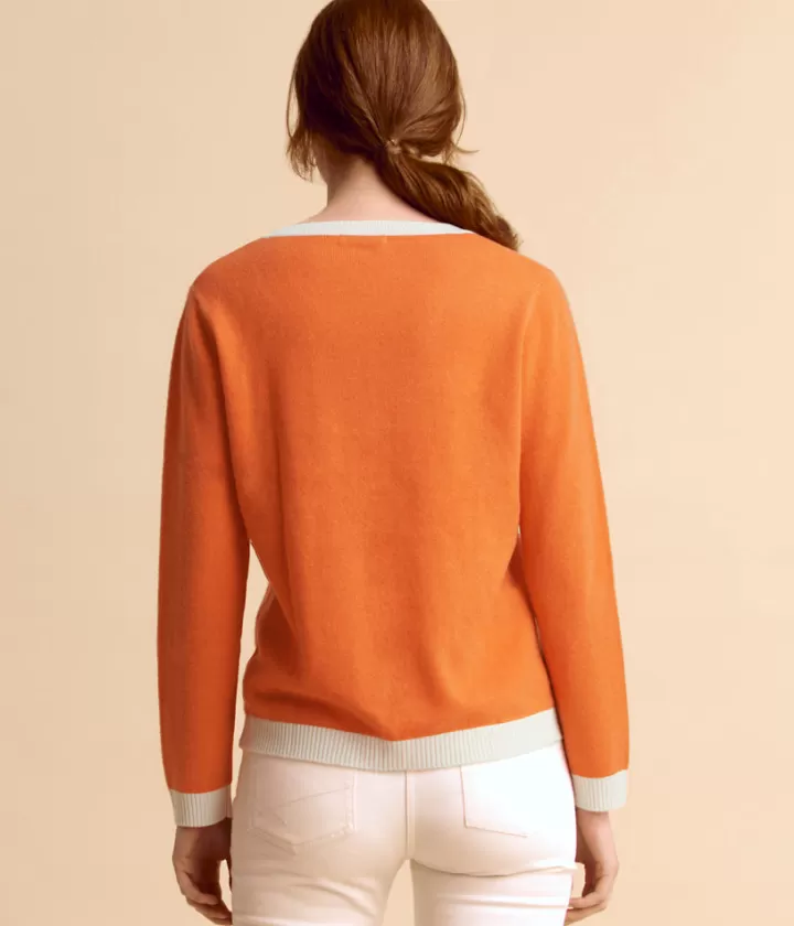 Maille>DEVERNOIS Pull bicolore en cachemire Encolure ronde Orange