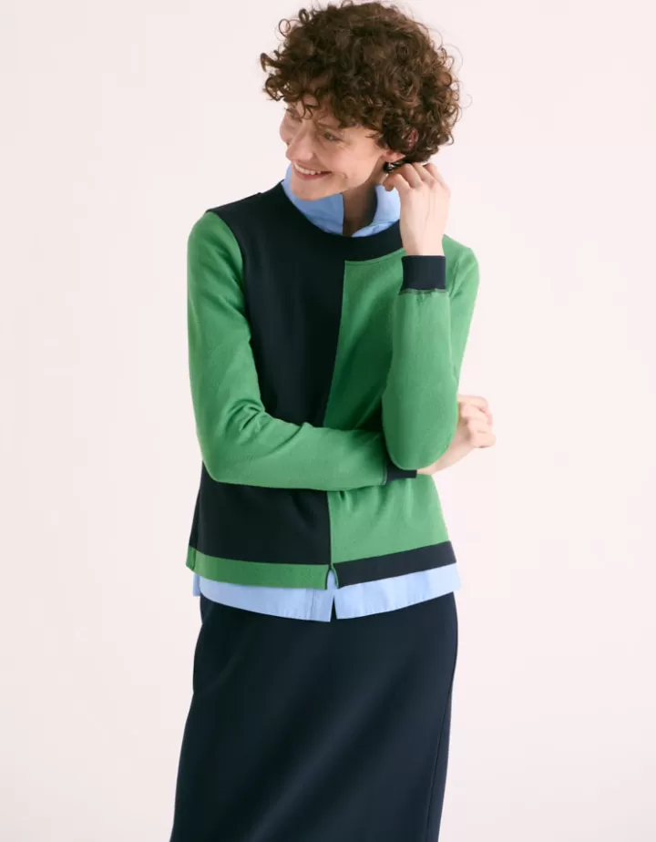 Maille>DEVERNOIS Pull bicolore Tricoté en France Vert