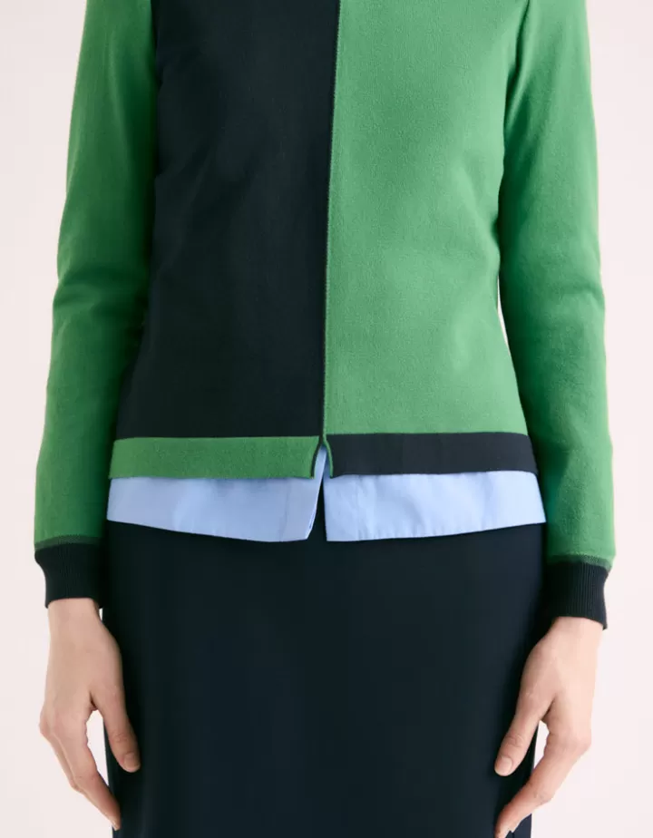 Maille>DEVERNOIS Pull bicolore Tricoté en France Vert