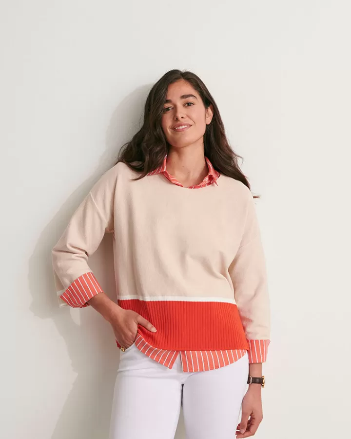 Maille>DEVERNOIS Pull boite en maille colorblock Tricoté en France Beige