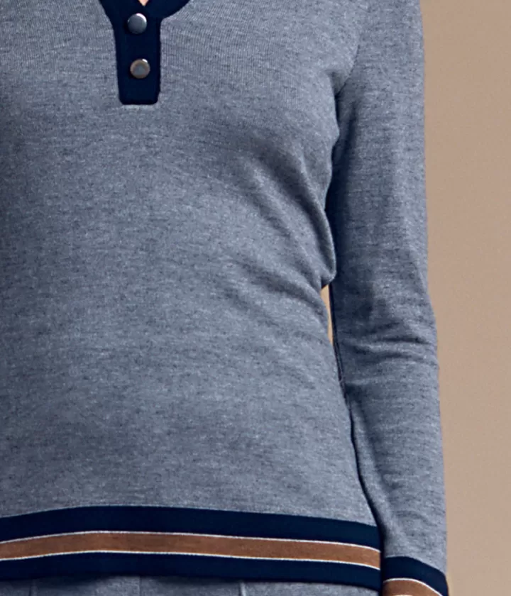 Maille>DEVERNOIS Pull col polo en laine Mérinos et viscose Tricoté en France Grischine