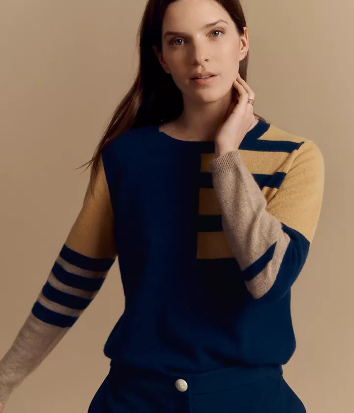 Maille>DEVERNOIS Pull maille intarsia en cachemire Tricolore Bleumarine