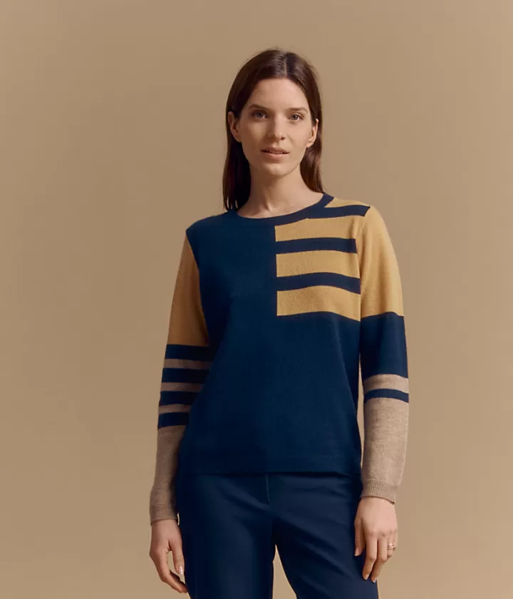 Maille>DEVERNOIS Pull maille intarsia en cachemire Tricolore Bleumarine