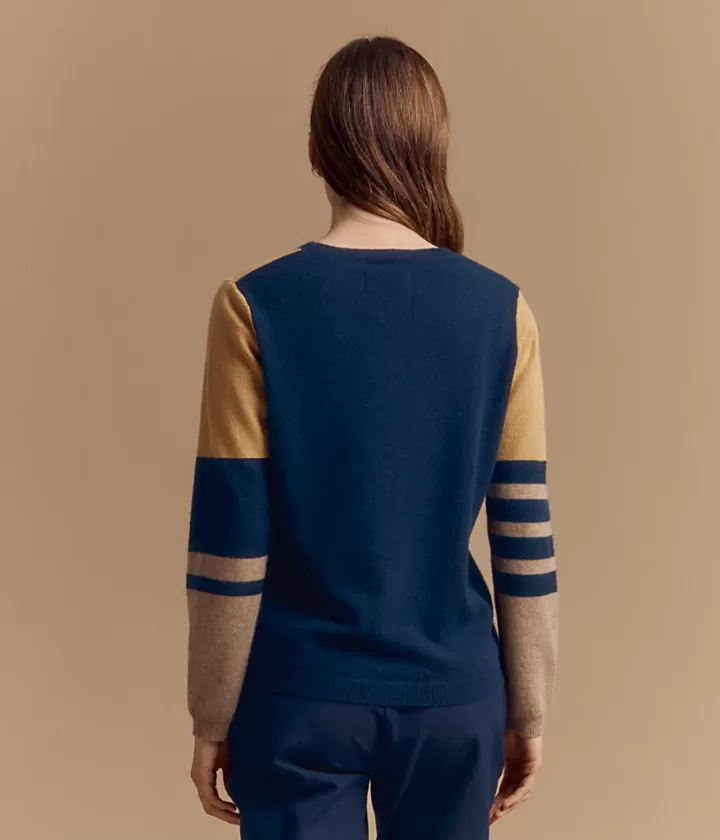 Maille>DEVERNOIS Pull maille intarsia en cachemire Tricolore Bleumarine
