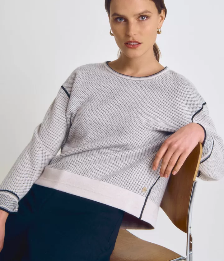 Maille>DEVERNOIS Pull maille jacquard en laine et cachemire Tricoté en France Beige