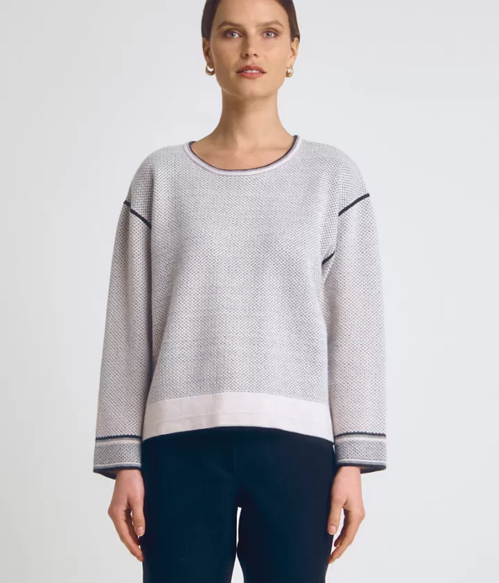 Maille>DEVERNOIS Pull maille jacquard en laine et cachemire Tricoté en France Beige