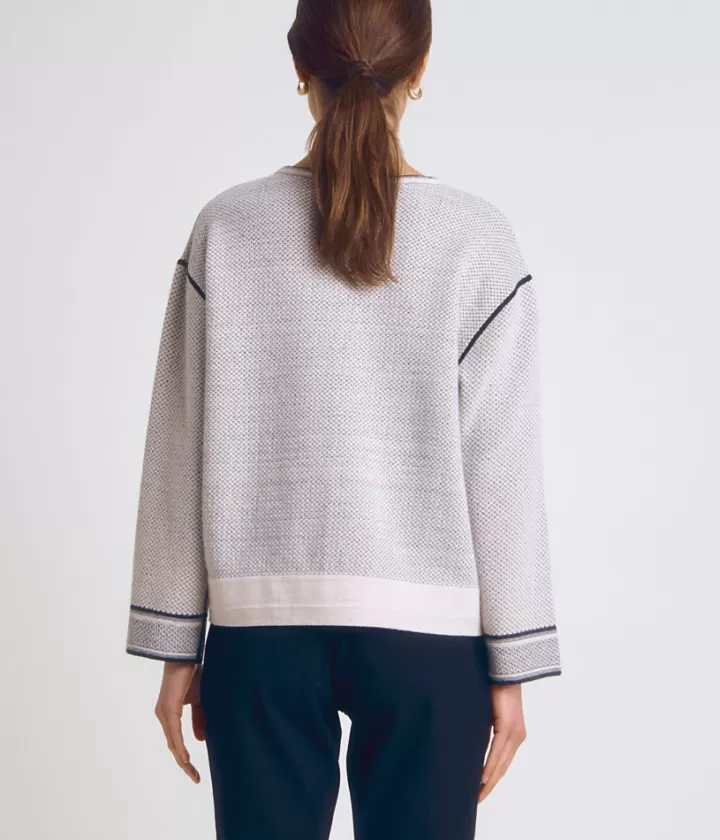Maille>DEVERNOIS Pull maille jacquard en laine et cachemire Tricoté en France Beige