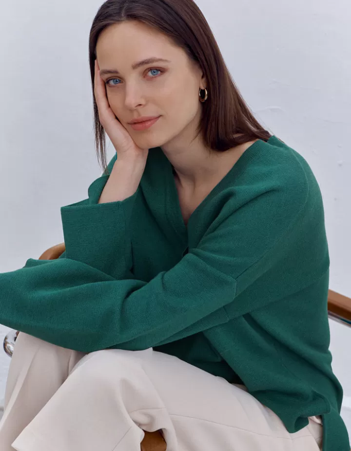 Maille>DEVERNOIS Pull oversize en laine mérinos Made in France Vertmenthe