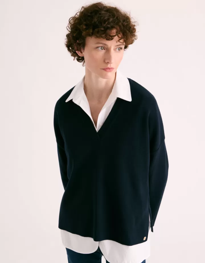 Maille>DEVERNOIS Pull oversize en laine mérinos Made in France Marine