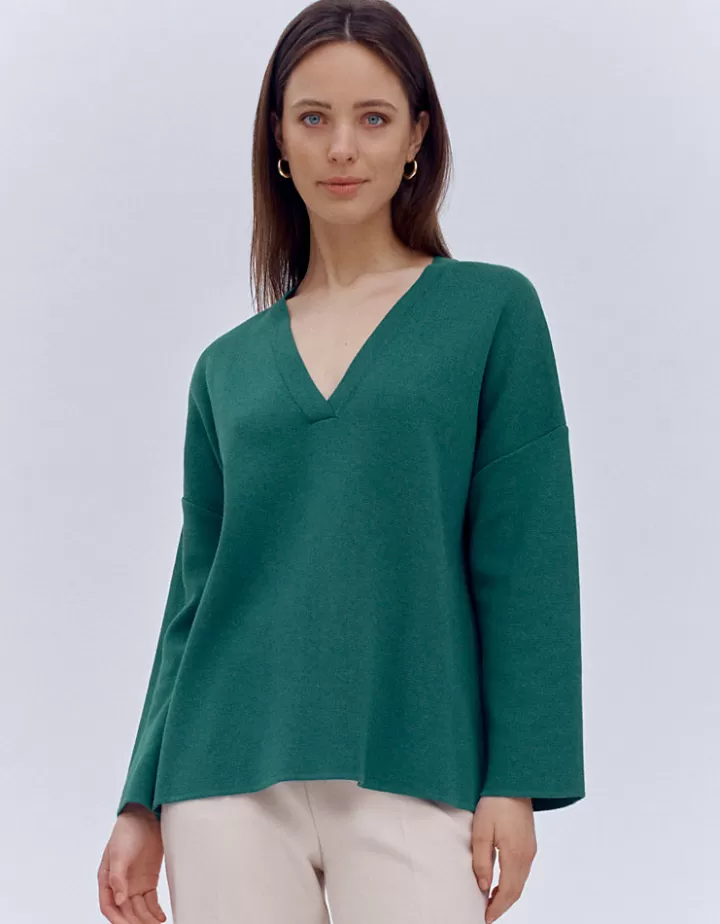 Maille>DEVERNOIS Pull oversize en laine mérinos Made in France Vertmenthe