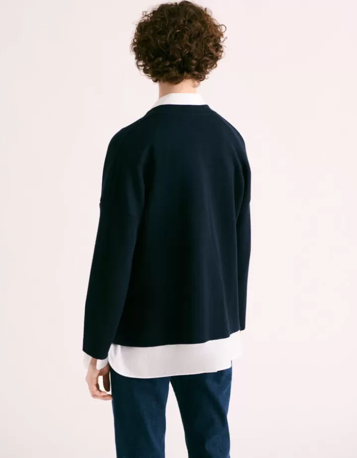 Maille>DEVERNOIS Pull oversize en laine mérinos Made in France Marine