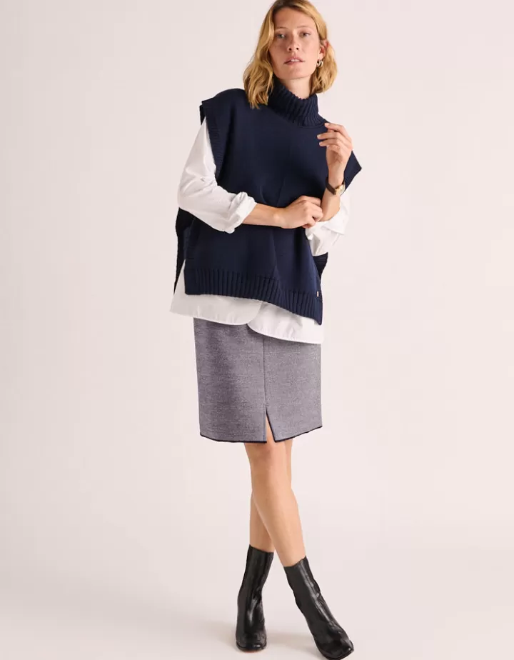 Maille>DEVERNOIS Pull "poncho" maille milano en laine mérinos Made in France Stone