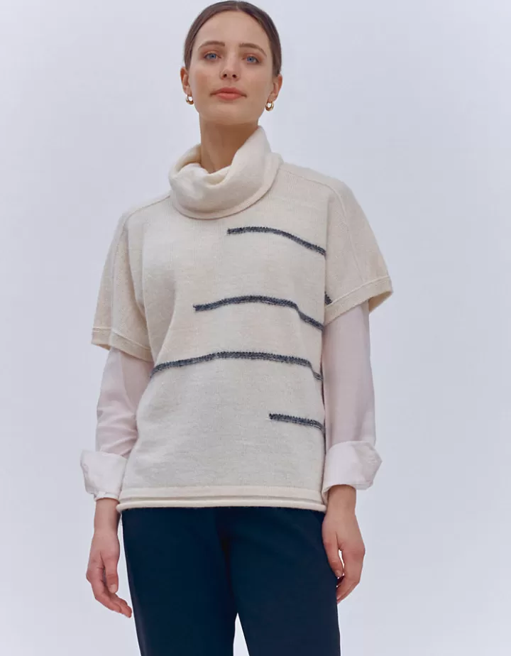 Maille>DEVERNOIS Pull sans manches en laine et alpaga Tricoté en France Blanccasse