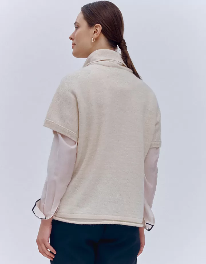 Maille>DEVERNOIS Pull sans manches en laine et alpaga Tricoté en France Blanccasse