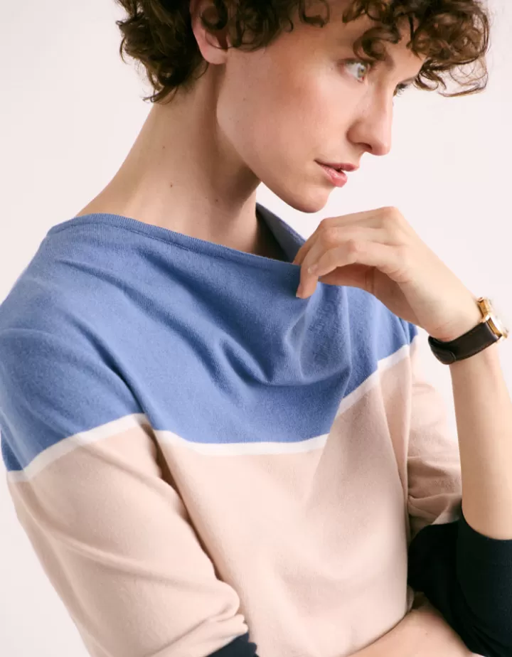 Maille>DEVERNOIS Pull tricolore Tricoté en France Bleu