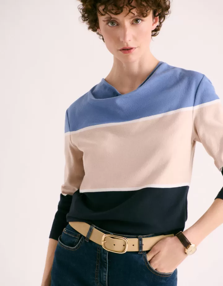 Maille>DEVERNOIS Pull tricolore Tricoté en France Bleu