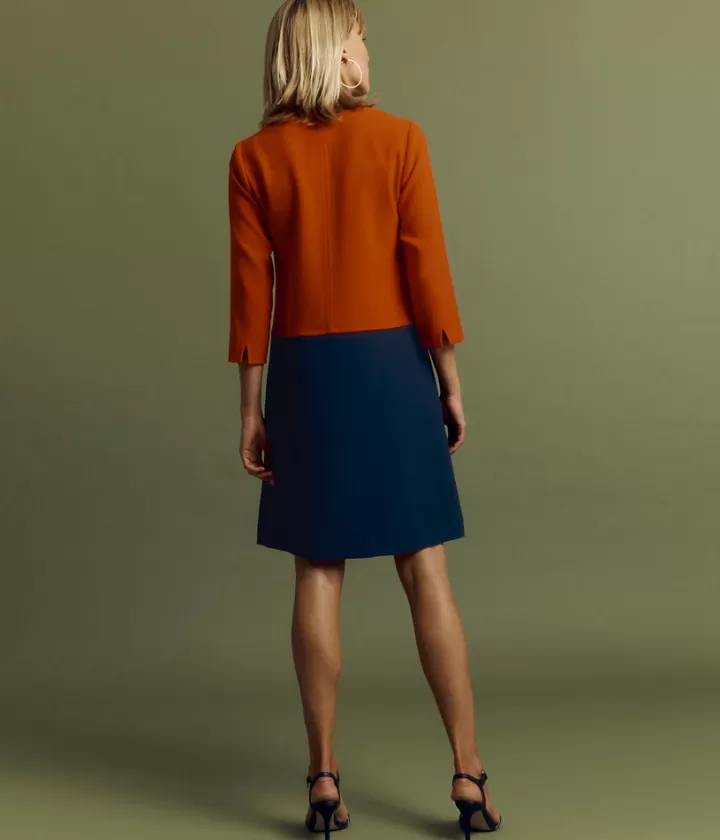 Robes & Jupes>DEVERNOIS Robe colorblock en double toile natté Manches 3/4 Bleumarine