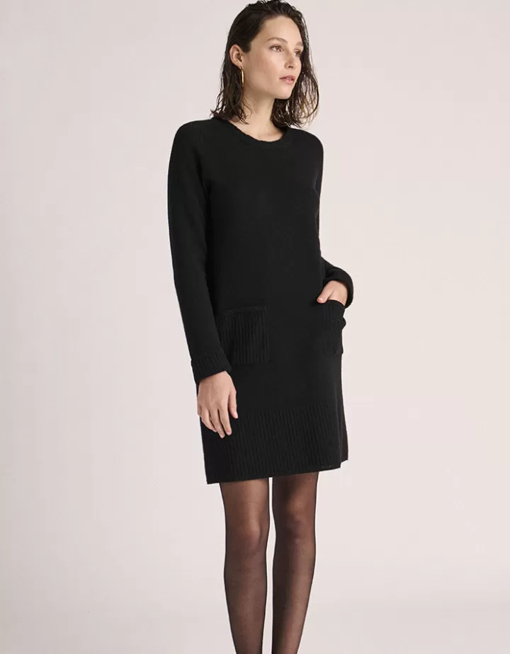 Robes & Jupes | Maille>DEVERNOIS Robe maille en laine mérinos et cachemire Tricotée en France Noir