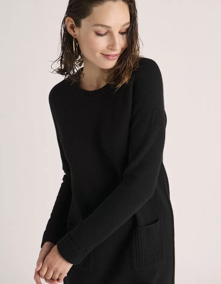Robes & Jupes | Maille>DEVERNOIS Robe maille en laine mérinos et cachemire Tricotée en France Noir